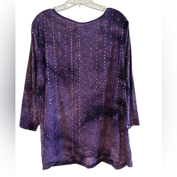 Dressbarn Sequined Embroidered Purple Stretchy Tunic Blouse  3/4 Sleeves 2X - Picture 2 of 9